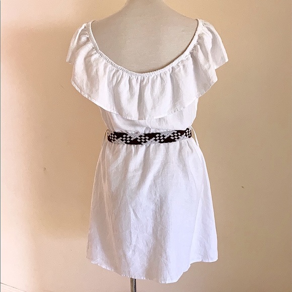 GUESS 100% white linen dress with shoulder frill SIZE XL - Picture 2 of 8